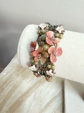 Colleen Toland Floral Beaded Cuff Bracelet - Artisan Statement Piece